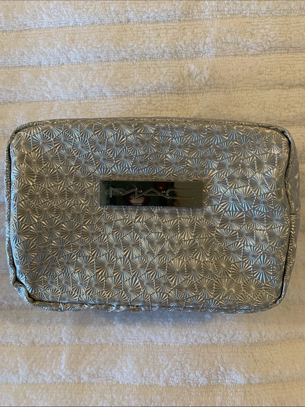 Limited Edition MAC Cosmetics Silver Metallic Embossed Cosmetic Pouch
New